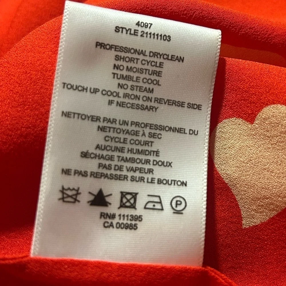 Tory Burch 100% Silk Top VNeck Red Bowtie Accent Valentines Day NWOT